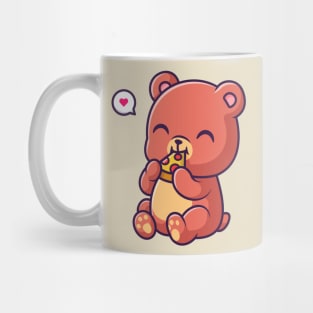 Cute Bear Eating Pizza Cartoon Mug